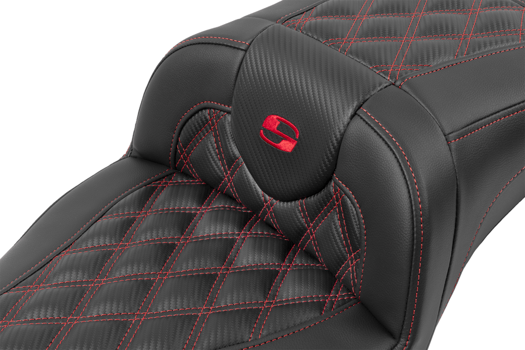 Roadsofa™ Extended Reach Seat - without Backrest - Lattice Stitch - Red Stitch - FLTR/FLHX '23-'24