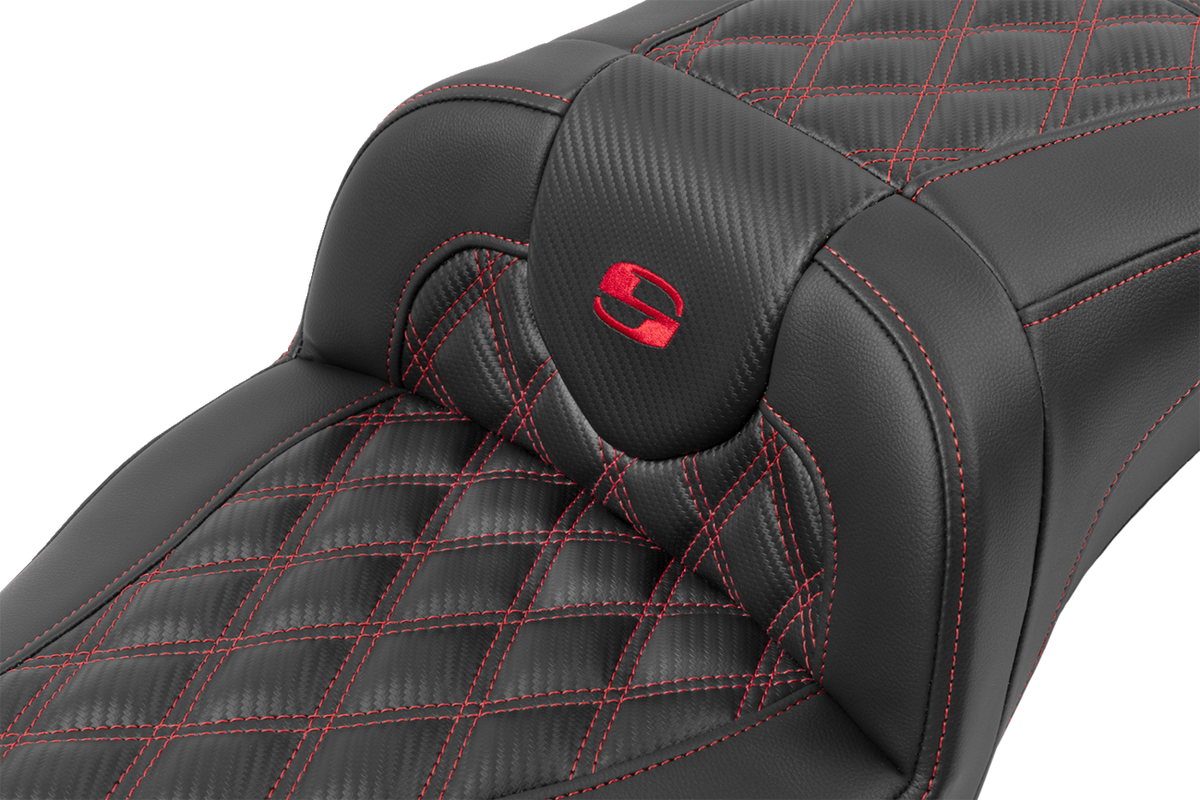 Roadsofa™ Extended Reach Seat - without Backrest - Lattice Stitch - Red Stitch - FLTR/FLHX '23-'24