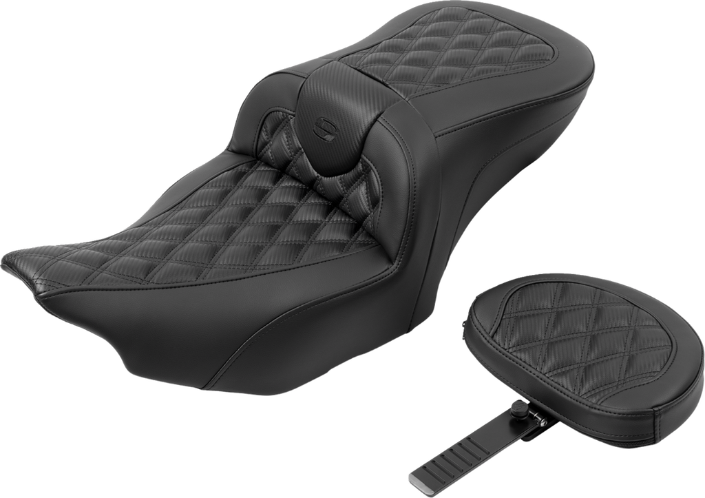 RoadSofa™ Seat - with Backrest - Carbon Fiber - Lattice Stitch - FLTR/FLHX '23-'24
