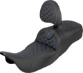 RoadSofa™ Tri Gripper Seat - Extended Reach - Blue Stitch - w/ Backrest - FLH/FLT '08-'25