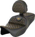 RoadSofa™ Seat - Honeycomb - Gold Stitch - with Backrest - FLH/FLT '08-'23