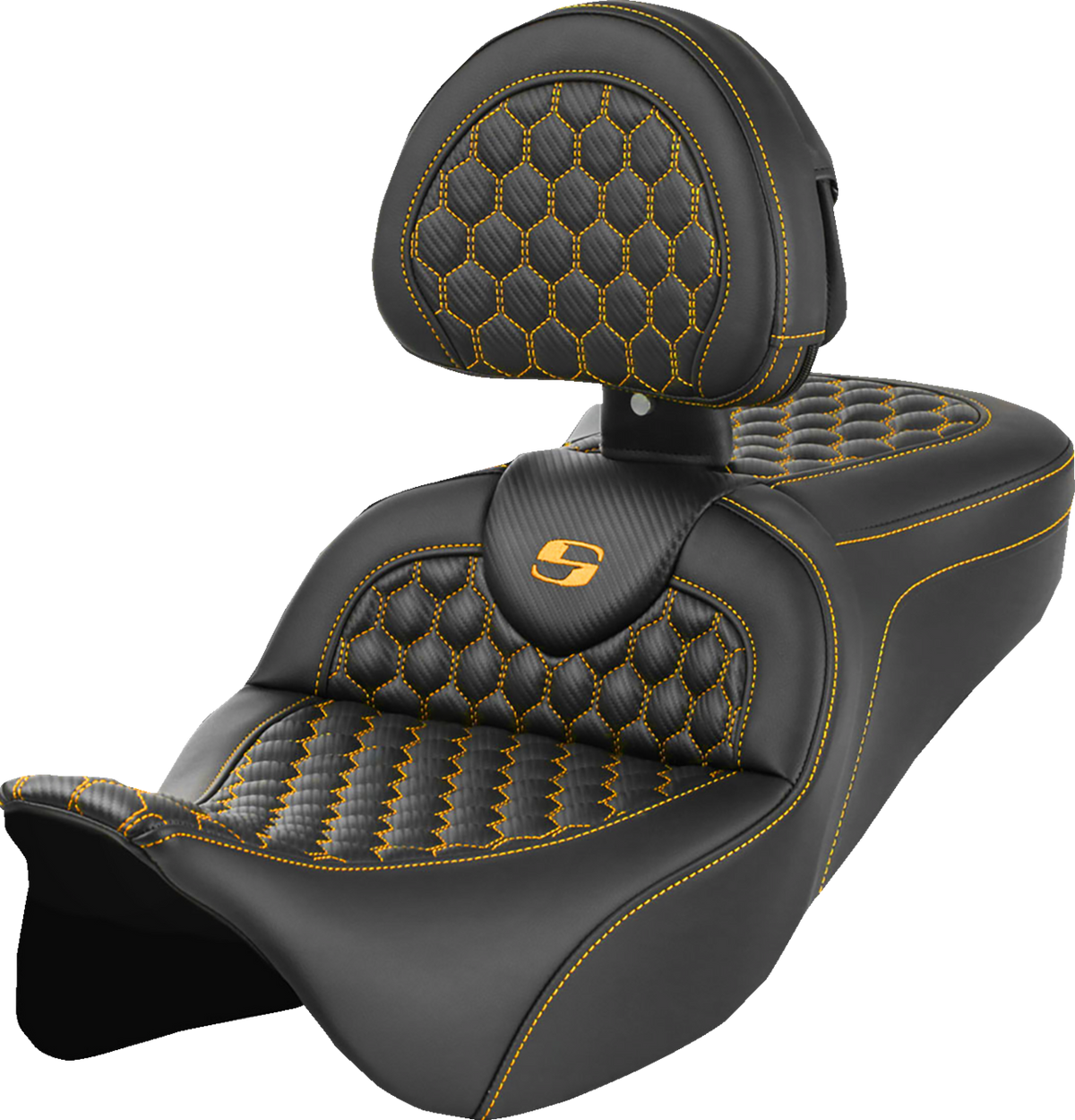 RoadSofa™ Seat - Honeycomb - Gold Stitch - with Backrest - FLH/FLT '08-'23