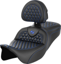 RoadSofa™ Seat - Honeycomb - Blue Stitch - with Backrest - FLH/FLT '08-'23