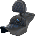 RoadSofa™ Seat - with Backrest - Lattice Stitch - Blue Stitch - FLTR/FLHX '23-'24