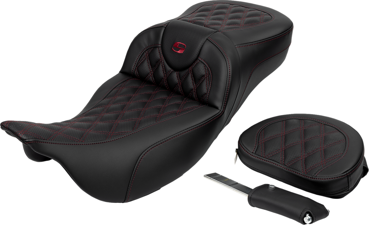 Roadsofa™ Extended Reach Seat - Lattice Stitch - Wine Berry Stitch - with Backrest - FL '08-'24