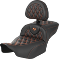 Roadsofa™ Extended Reach Seat - with Backrest - Lattice Stitch - Orange Stitch - FLTR/FLHX '23-'24