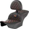 RoadSofa™ Seat - with Backrest - Lattice Stitch - Orange Stitch - FLTR/FLHX '23-'24