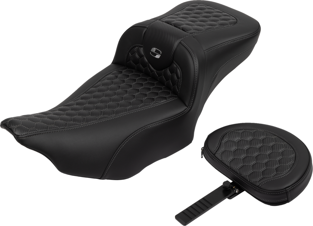 Roadsofa™ Extended Reach Seat - with Backrest - Honeycomb - Dark Gray Stitch - FLTR/FLHX '23-'24