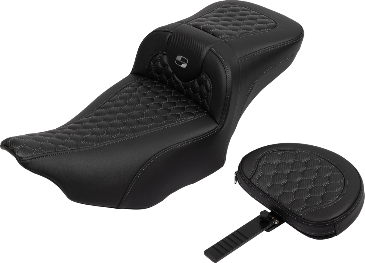 Roadsofa™ Extended Reach Seat - with Backrest - Honeycomb - Dark Gray Stitch - FLTR/FLHX '23-'24