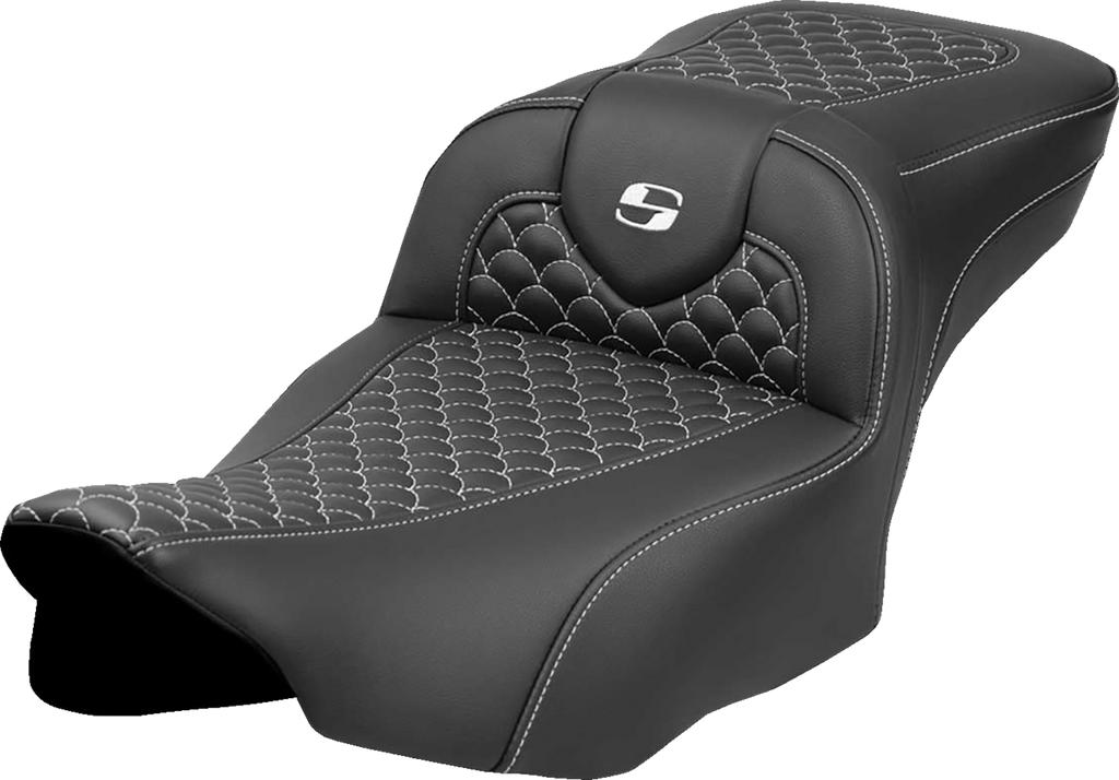 Roadsofa™ Extended Reach Seat - Dragon Scale Stitch - White Stitch - w/o Backrest - FLT/FLH '23-'24