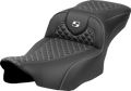 Roadsofa™ Extended Reach Seat - Dragon Scale Stitch - White Stitch - w/o Backrest - FLT/FLH '23-'24