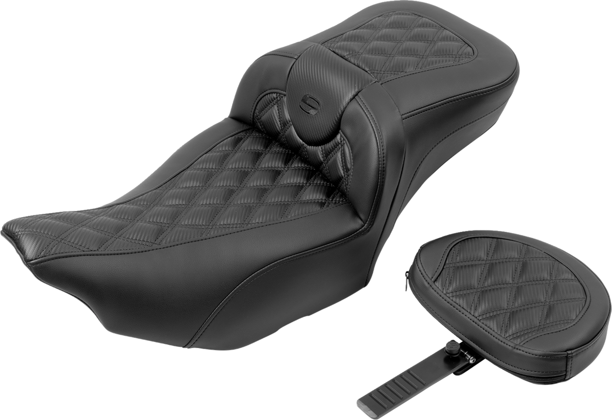 Roadsofa™ Extended Reach Seat - with Backrest - Carbon Fiber - Lattice Stitch - FLTR/FLHX '23-'24