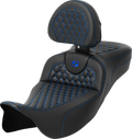 RoadSofa™ Seat - Honeycomb - Blue Stitch - with Backrest - Extended Reach - FLH/FLT '08-'24