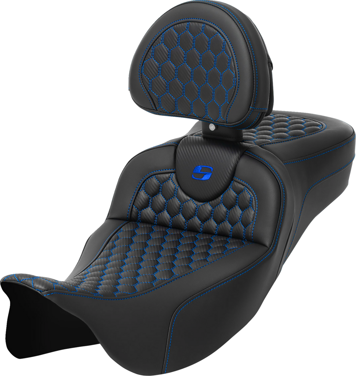 RoadSofa™ Seat - Honeycomb - Blue Stitch - with Backrest - Extended Reach - FLH/FLT '08-'24