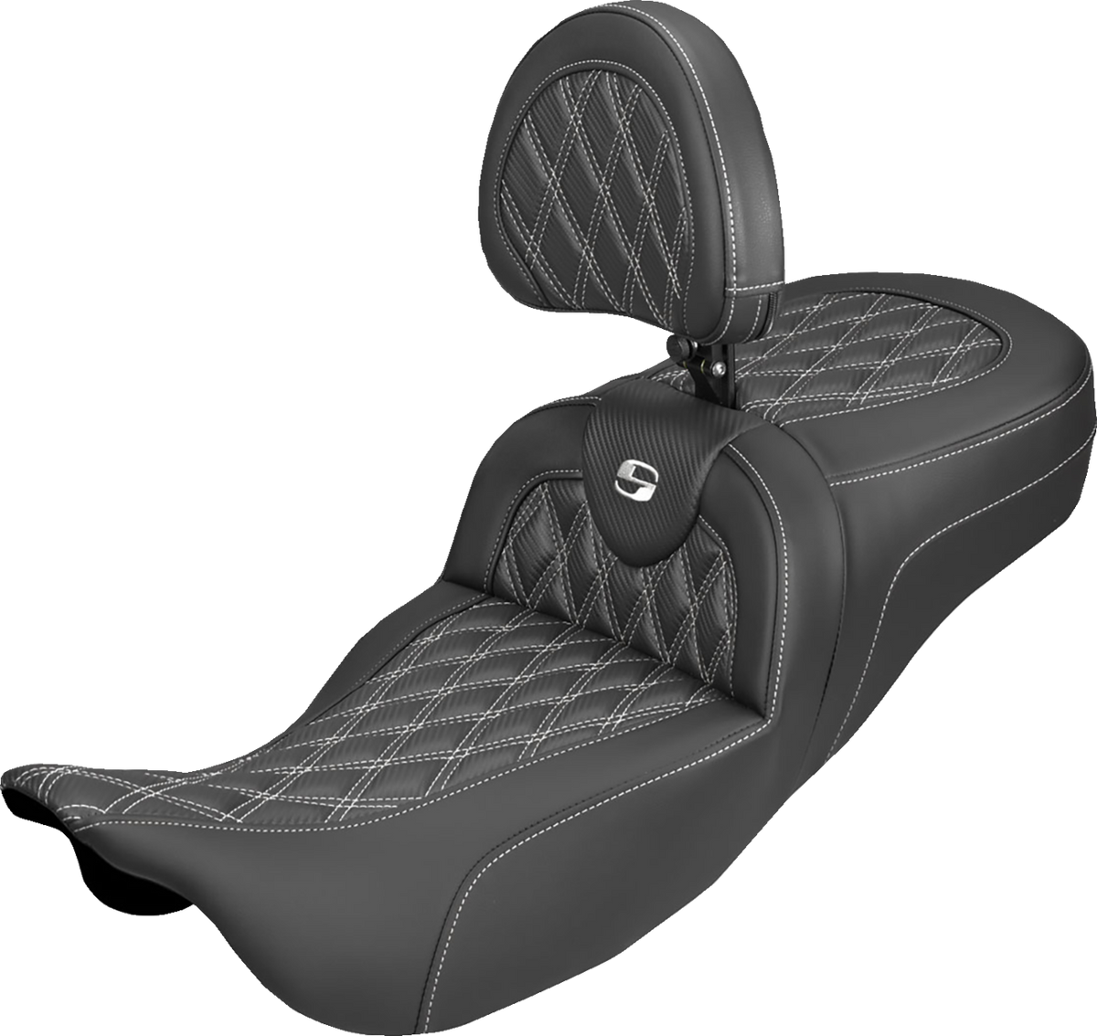 Extended Reach Roadsofa™ Carbon Fiber Seat - Lattice - White Stitch - With Backrest - FL '08-'25