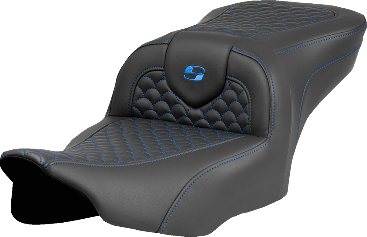 Roadsofa™ Seat - Dragon Scale Stitch - Blue Stitch - w/o Backrest - FLTR/FLHX '23-'24