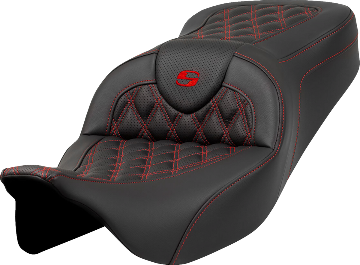 Roadsofa™ Seat - Lattice Stitch - Red Stitch - without Backrest - FLH/FLT '08-'23