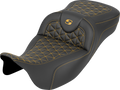 RoadSofa™ Tri Gripper Seat - Extended Reach - Gold Stitch - w/o Backrest - FLH/FLT '08-'25