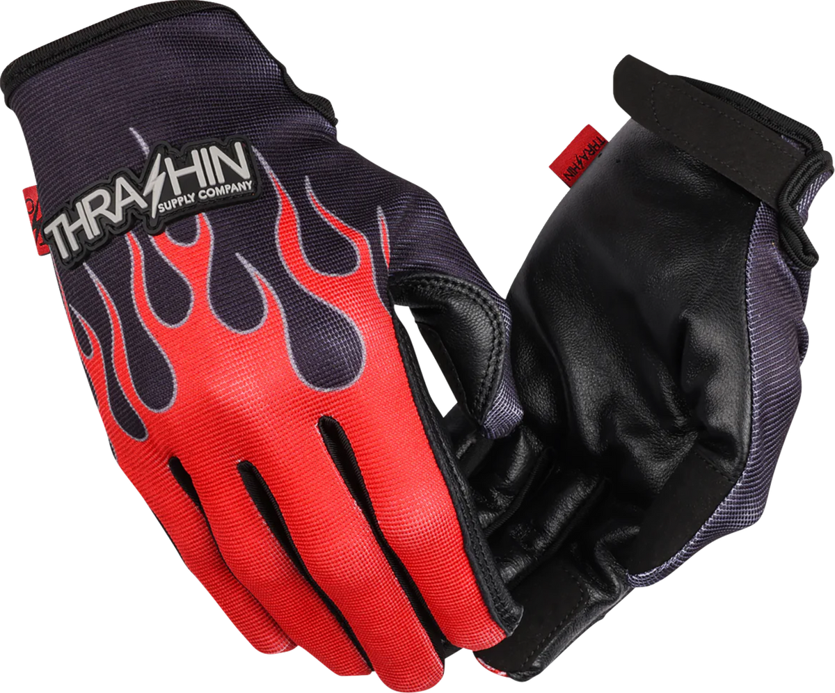 Stealth Leather Palm Flame Gloves - Red - Small