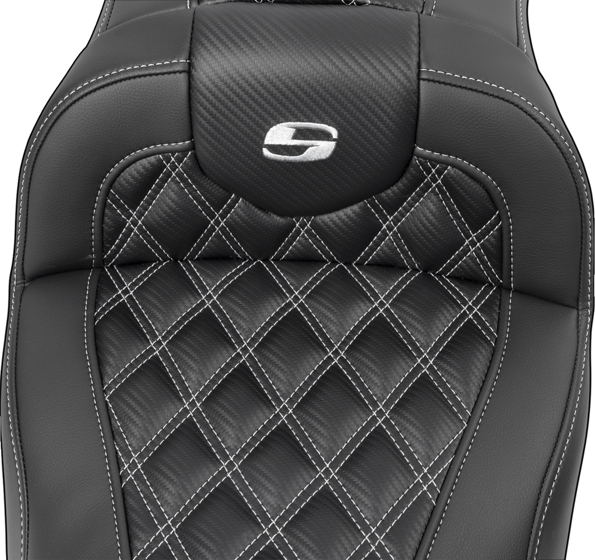 RoadSofa™ Seat - with Backrest - Carbon Fiber - Lattice Stitch - Silver Stitch - FLTR/FLHX '23-'24