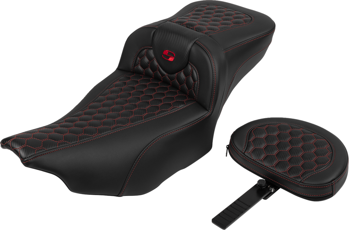 Roadsofa™ Extended Reach Seat - with Backrest - Honeycomb - Red Stitch - FLTR/FLHX '23-'24