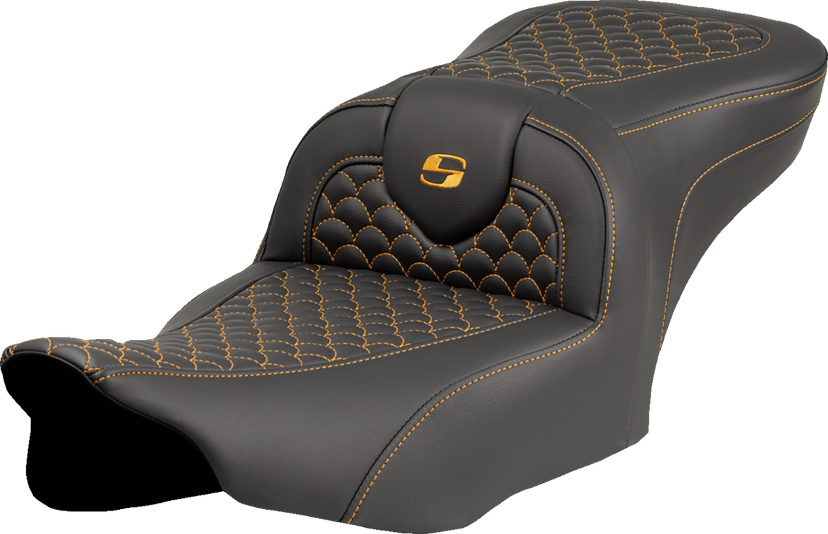 Roadsofa™ Seat - Dragon Scale Stitch - Gold Stitch - w/o Backrest - FLTR/FLHX '23-'24