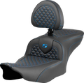 Roadsofa™ Seat - Dragon Scale Stitch - Blue Stitch - w/ Backrest - FLTR/FLHX '23-'24