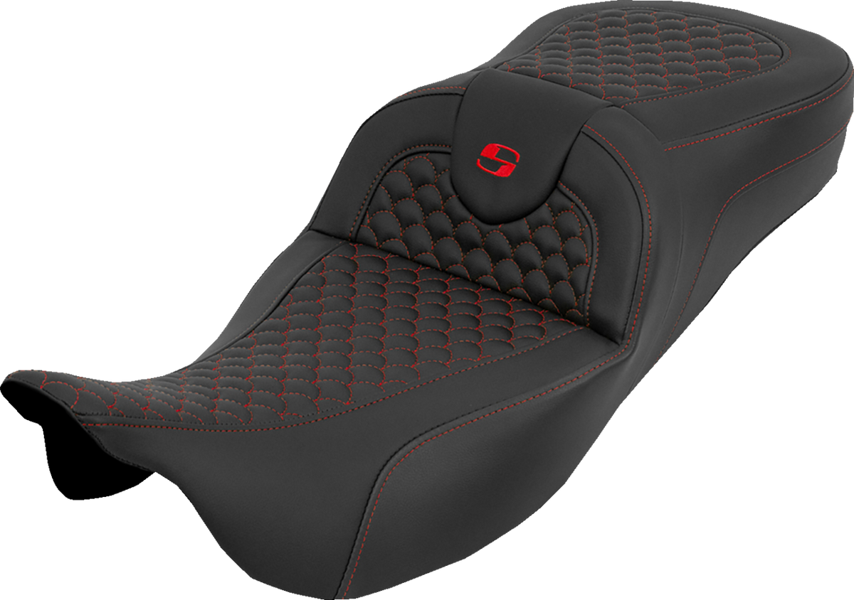 Extended Reach RoadSofa™ Seat - Dragon Scale - w/o Backrest - Red Stitch - FLH/FLT '08-'25