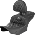 RoadSofa™ Seat - with Backrest - Carbon Fiber - Lattice Stitch - White Stitch - FLTR/FLHX '23-'24
