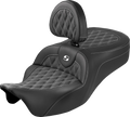 Roadsofa™ King Seat - With Backrest - Lattice Stitch - White Stitch - FLH/FLT '08-'25