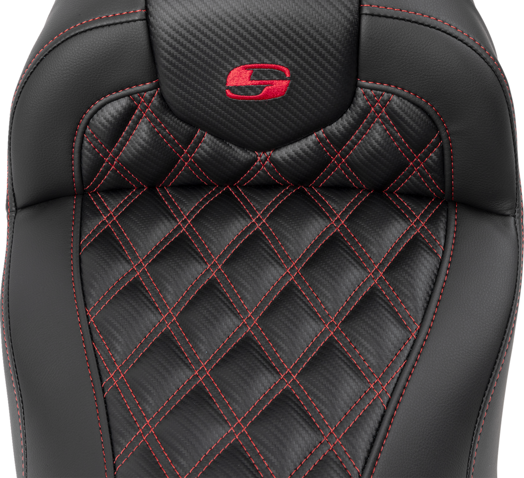 RoadSofa™ Seat - without Backrest - Carbon Fiber - Lattice Stitch - Red Stitch - FLTR/FLHX '23-'24