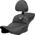 Roadsofa™ Extended Reach Seat - Dragon Scale Stitch - White Stitch - w/ Backrest - FLTR/FLHX '23-'24