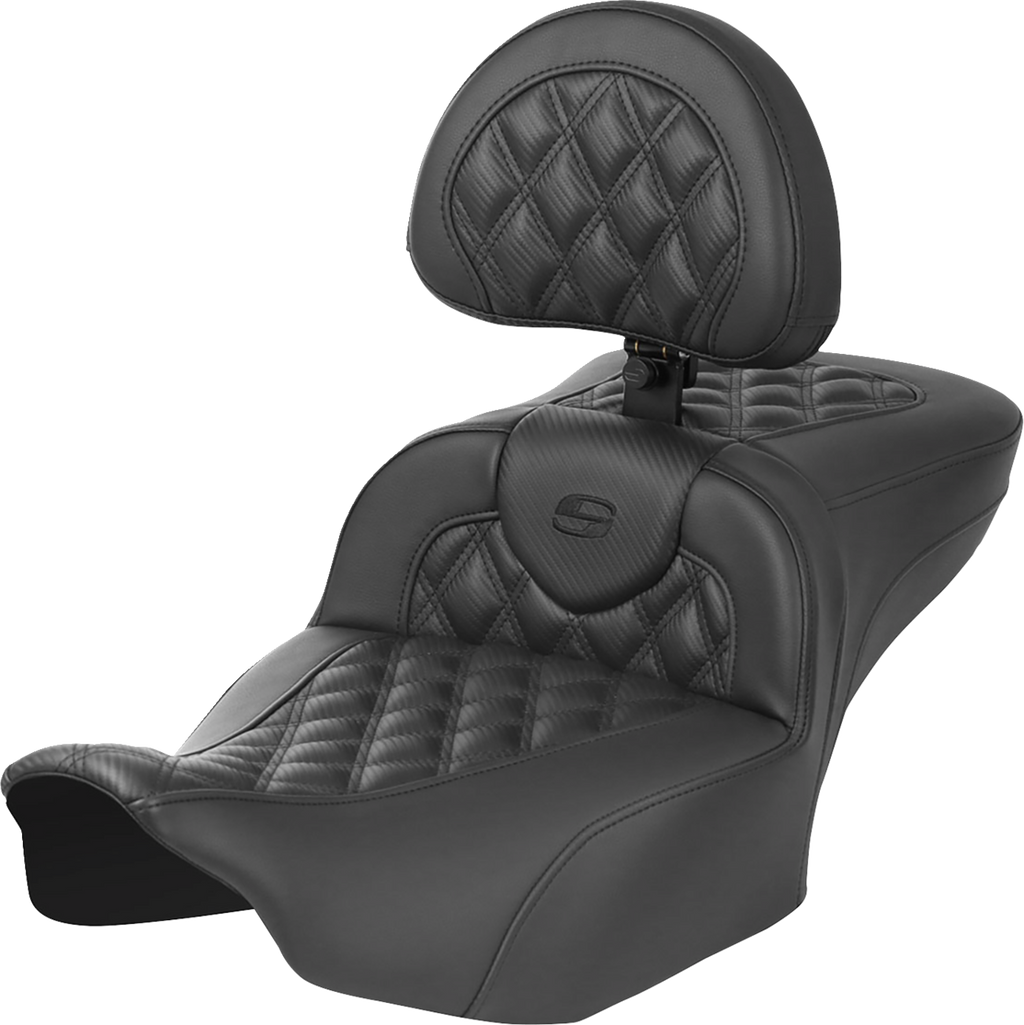 Roadsofa™ Extended Reach Seat - with Backrest - Carbon Fiber - Lattice Stitch - FLTR/FLHX '23-'24