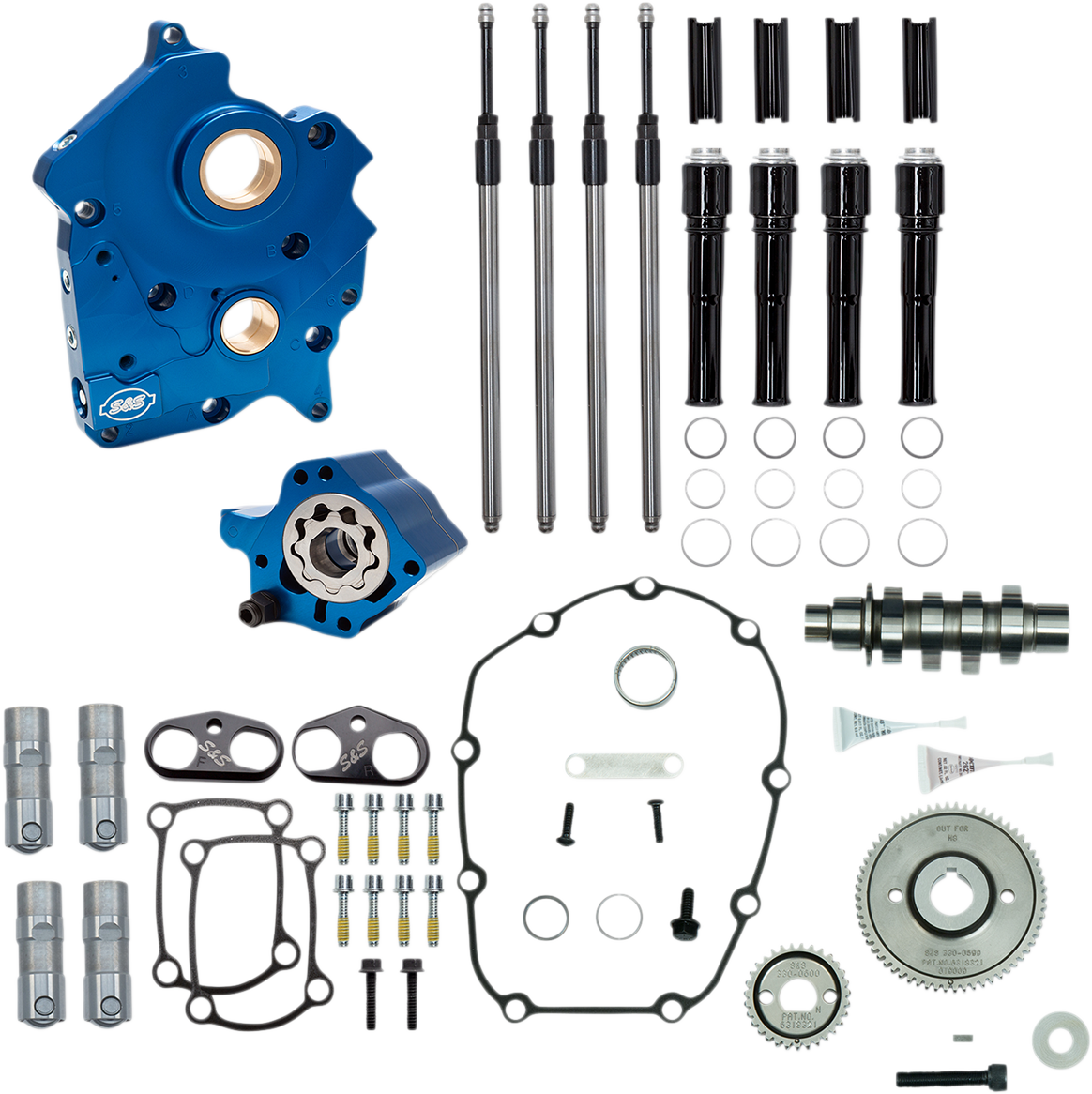 Cam Chest Kit with Plate - Gear Drive - Water Cooled - 475 Cam - Black Pushrods - M8