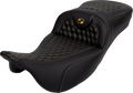RoadSofa™ Seat - Honeycomb - Gold Stitch - Extended Reach - without Backrest - FLH/FLT '08-'24