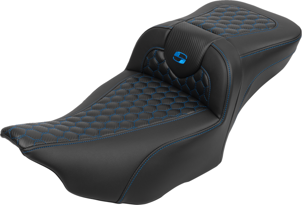 Roadsofa™ Extended Reach Seat - with Backrest - Honeycomb - Blue Stitch - FLTR/FLHX '23-'24