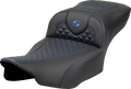 Roadsofa™ Extended Reach Seat - Dragon Scale Stitch - Blue Stitch-w/o Backrest - FLTR/FLHX '23-'24