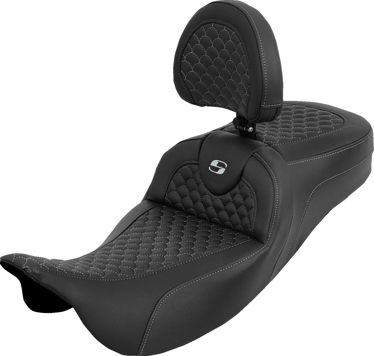 Extended Reach Roadsofa™ Seat - Dragon Scale - Silver Stitch - with Backrest - Touring '08-'25