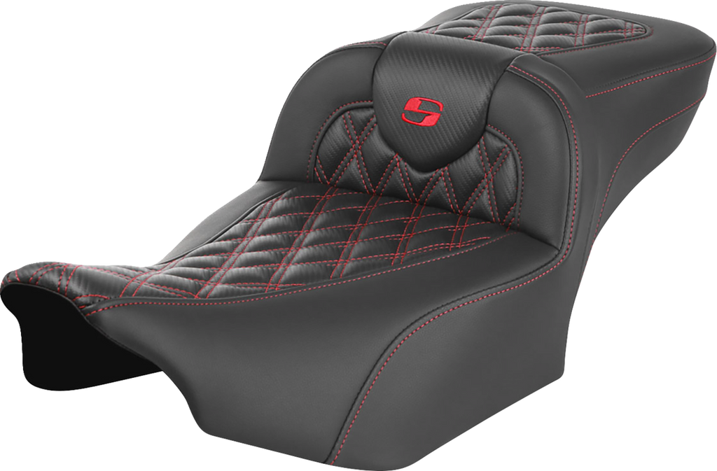 Roadsofa™ Extended Reach Seat - without Backrest - Lattice Stitch - Red Stitch - FLTR/FLHX '23-'24
