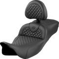 Roadsofa™ Extended Reach Seat - Dragon Scale Stitch - Black Stitch - w/ Backrest - FLH/FLT '08-'24