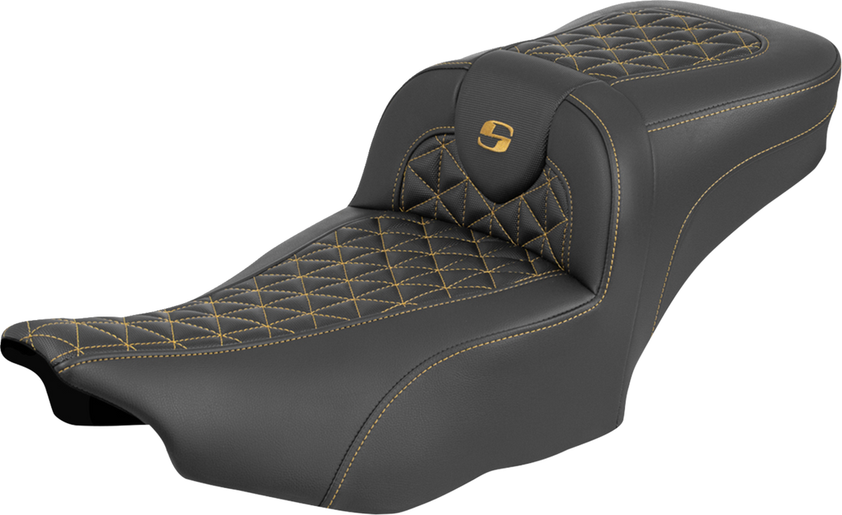Roadsofa™ Extended Reach Seat - without Backrest - Gold Stitch - FLH/FLT '23-'25