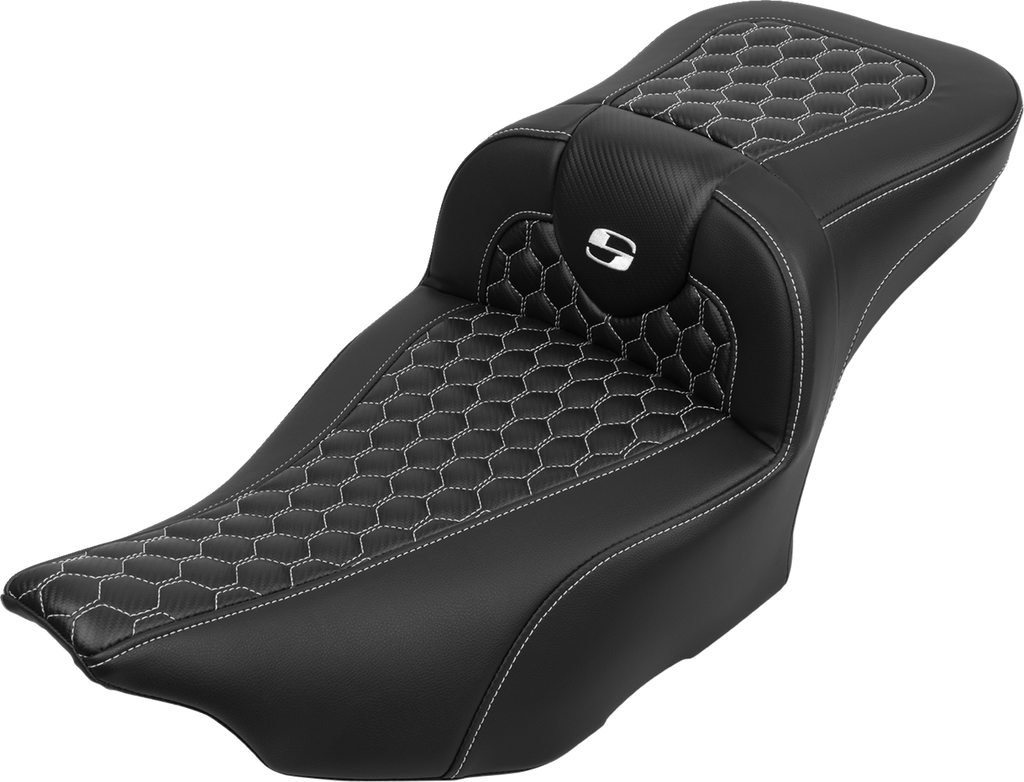 Roadsofa™ Extended Reach Seat - with Backrest - Honeycomb - White Stitch - FLTR/FLHX '23-'24