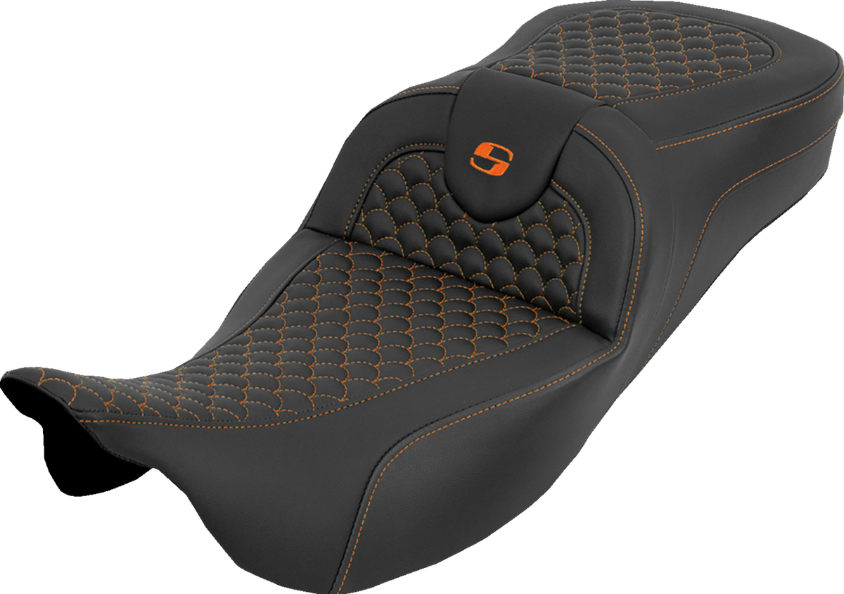 Extended Reach RoadSofa™ Seat - Dragon Scale - w/o Backrest - Orange Stitch - FLH/FLT '08-'25