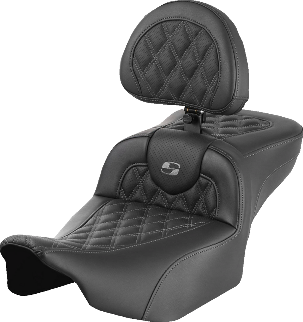 Roadsofa™ Extended Reach Seat - with Backrest - Lattice Stitch - Gray Stitch - FLTR/FLHX '23-'24