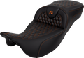 RoadSofa™ Seat - Honeycomb - Orange Stitch - Extended Reach - without Backrest - FLH/FLT '08-'24