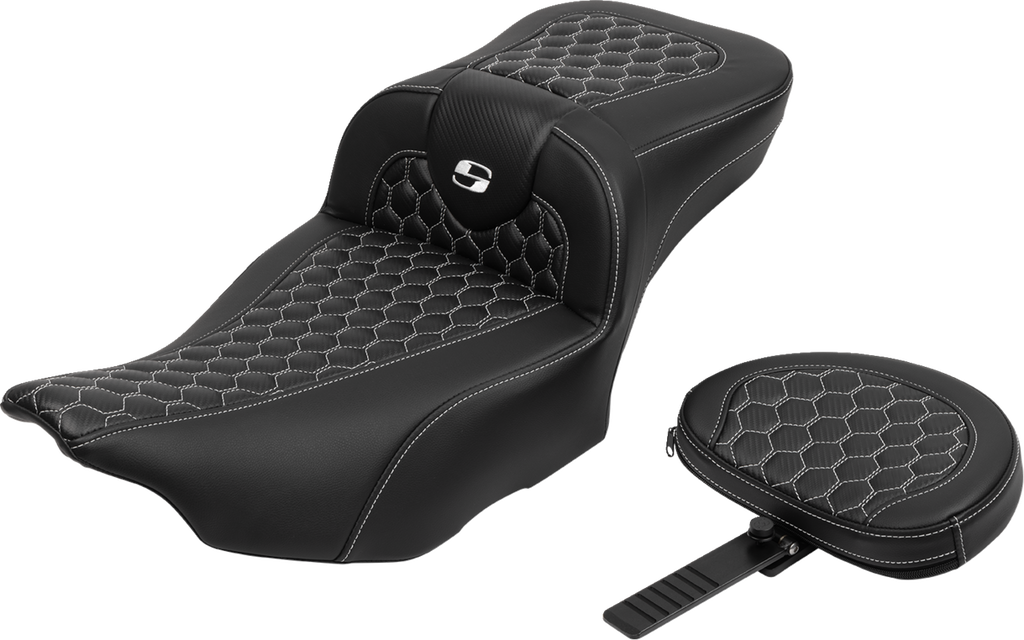 Roadsofa™ Extended Reach Seat - with Backrest - Honeycomb - White Stitch - FLTR/FLHX '23-'24