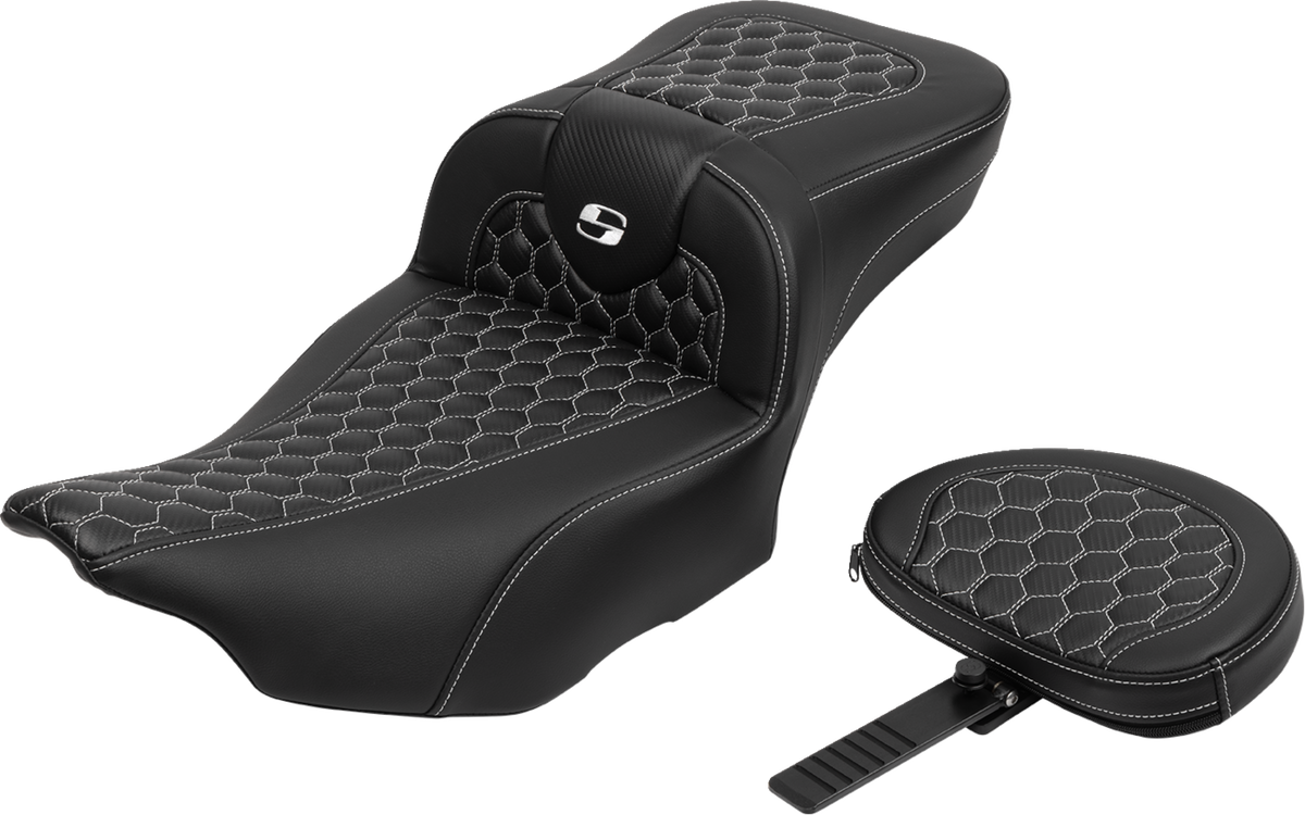 Roadsofa™ Extended Reach Seat - with Backrest - Honeycomb - White Stitch - FLTR/FLHX '23-'24