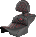 Roadsofa™ Extended Reach Seat - with Backrest - Lattice Stitch - Red Stitch - FLTR/FLHX '23-'24