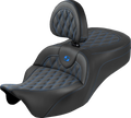 Roadsofa™ King Seat - With Backrest - Lattice Stitch - Blue Stitch - FLH/FLT '08-'25