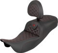 RoadSofa™ Tri Gripper Seat - Extended Reach - Red Stitch - w/ Backrest - FLH/FLT '08-'25